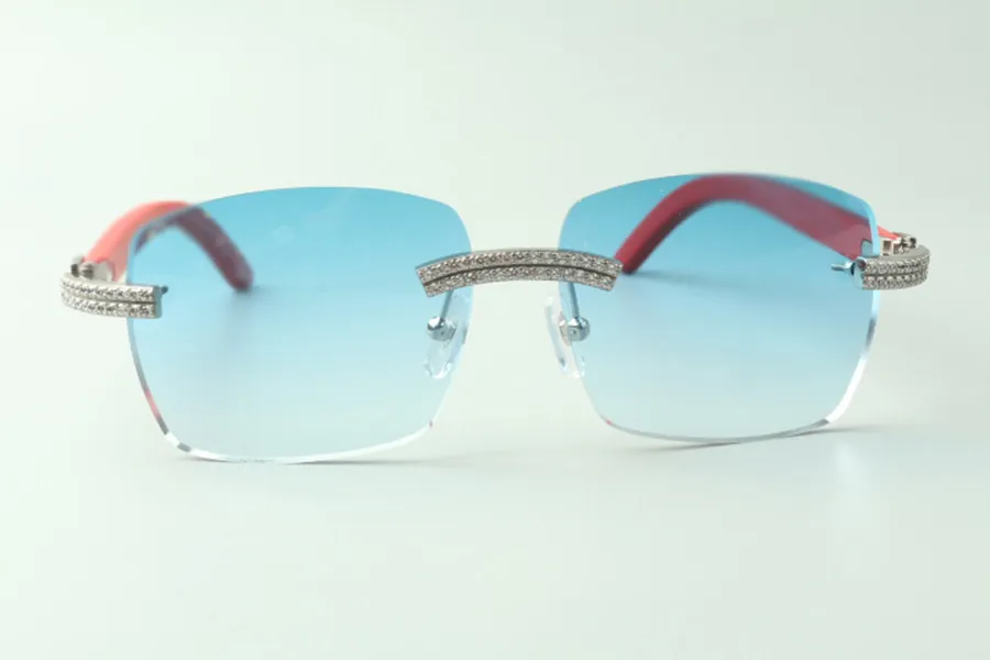 Солнцезащитные очки Direct s в два ряда с бриллиантами 3524025 и красными деревянными дужками, дизайнерские очки, размер 18-135 мм2077