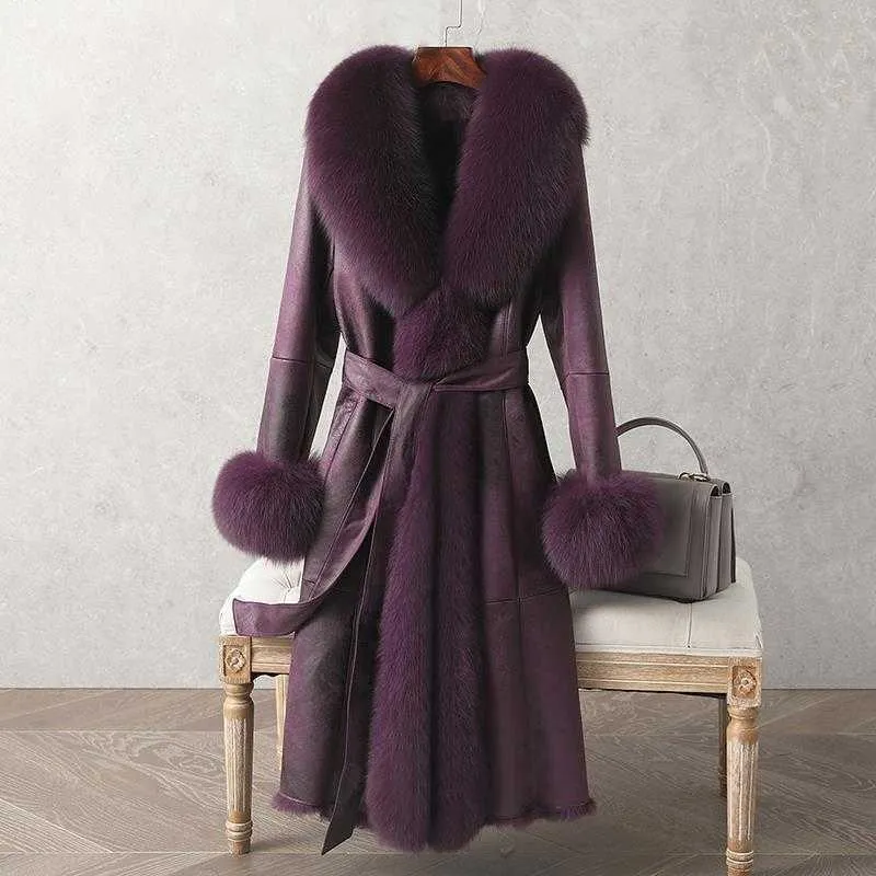 Manteau de fourrure longue de luxe manteau de plumes chaud épais de haute qualité avec ceinture image réelle manteau d'hiver en stock 210816