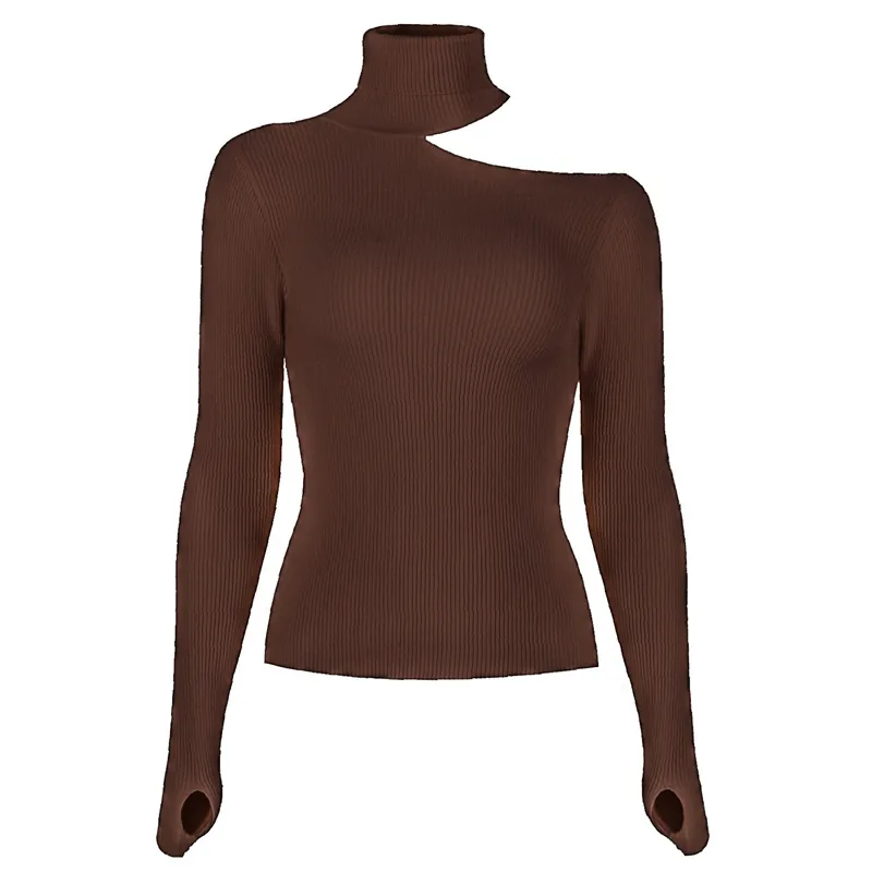 Maglione autunno inverno donna moda casual collo alto pull femme manica lunga spalle scoperte base top 210520