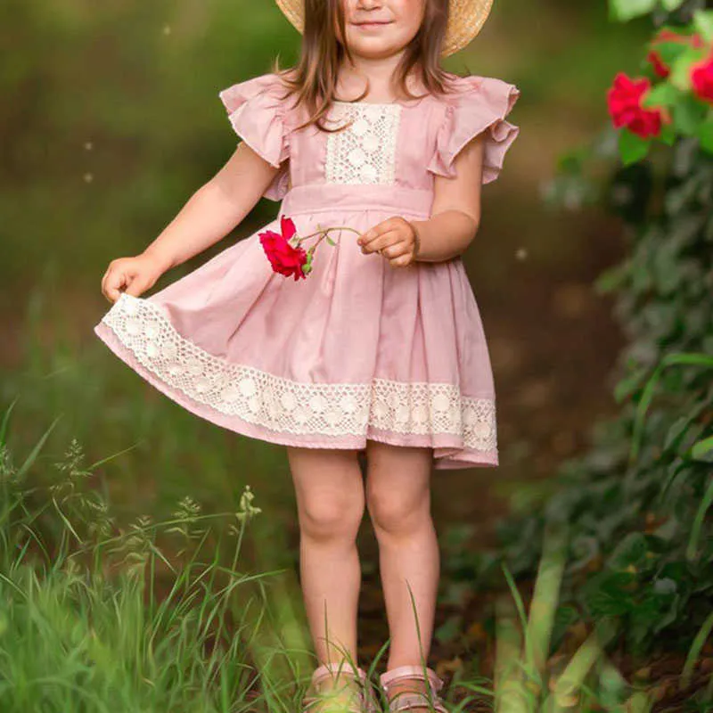 Été tenue décontractée enfants robes pour filles rose dentelle fleur filles robe fête mariage vêtements enfants princesse Tutu vêtements Q0716
