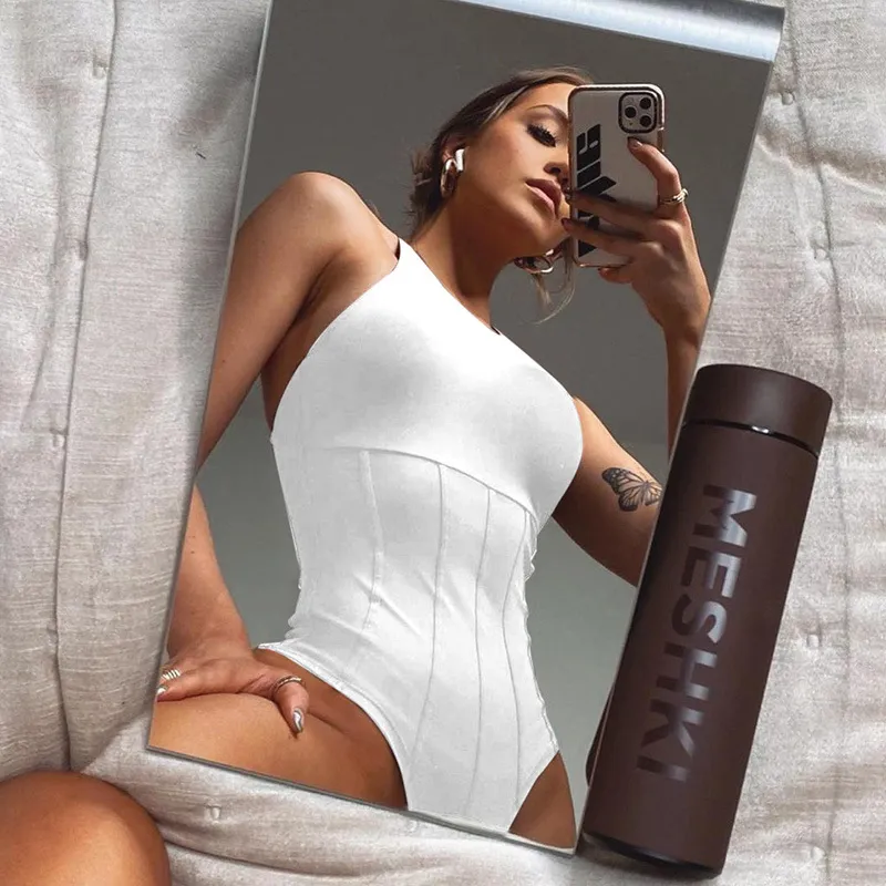 Corpo topos branco bodysuits terno roupas superior catsuit verão sem mangas halter sexy bodysuit feminino fora do ombro streetwear para roupas