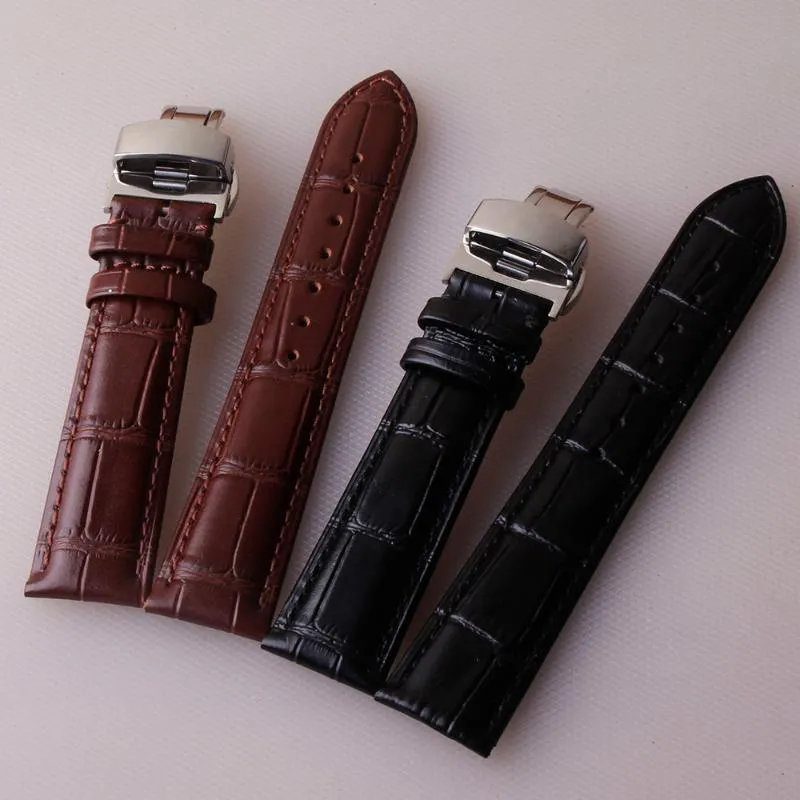 Cinturini orologi Cinturino in bambù modello cinturino in vera pelle con doppia fibbia a farfalla accessori 18mm 19mm 20MM 21mm 22243L