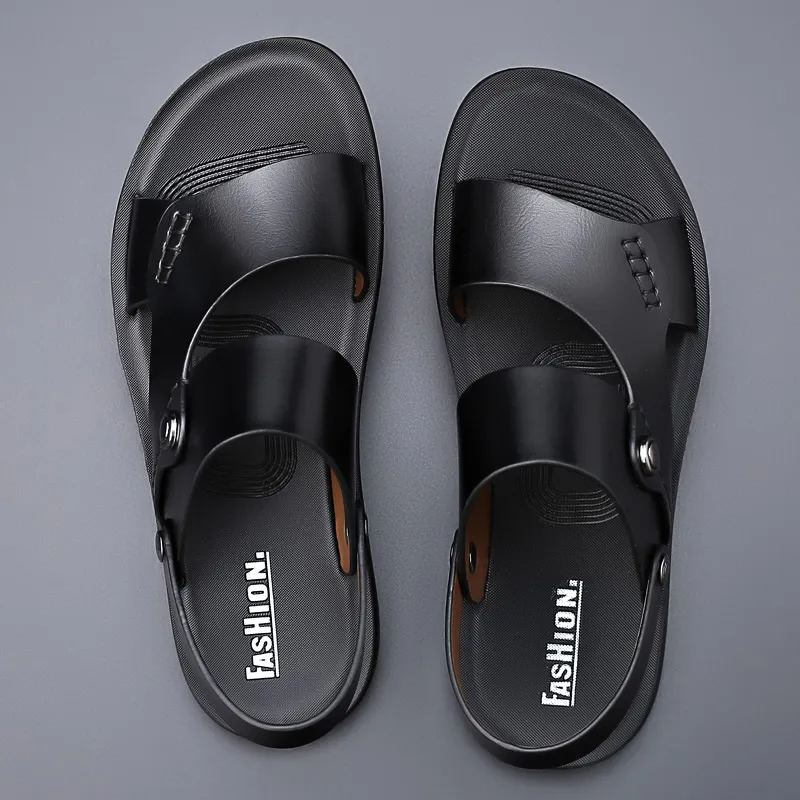 Sandales d'été mode hommes Yomior chaussures Vintage en cuir véritable antidérapant plage Slip-On voyage tongs pantoufles noir marron