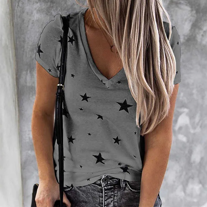 T-shirt Femme Mode Imprimer Star T-shirts Été Vêtements décontractés Tops à manches courtes Dames Tee Camisetas Verano Mujer 2021 Y0629