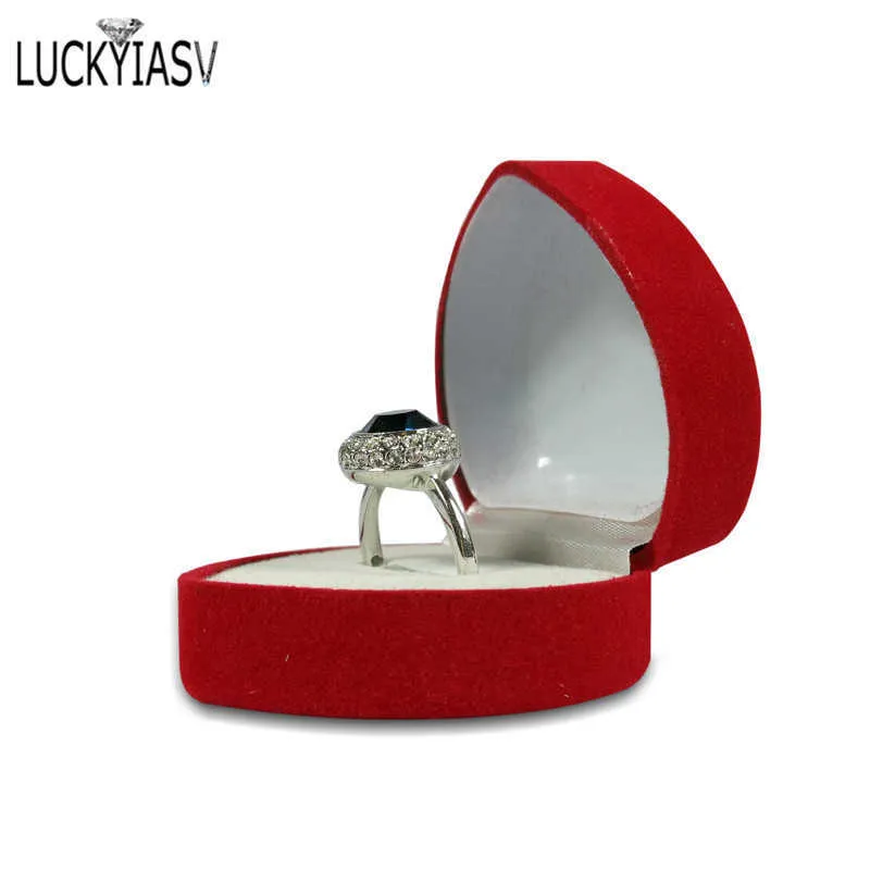 Wholesale 24ピースロマンチックなベルベット誕生日の婚約指輪箱の赤いハート型バレンタインデーのリングギフトボックスベルベットリングボックス211014