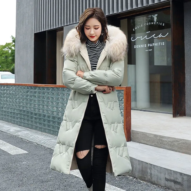 冬の綿パッド入りジャケットエレガントな女性の長い両面ジャケットカジュアルな厚さのフード付きコート210423
