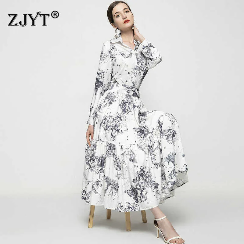 Spring Fashion Runway Two Piece Outfit Femmes Vintage Abstract Print Blouse et jupe Costume Bureau Lady Holiday Party Twinset 210601