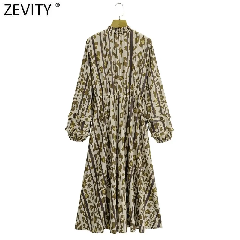 Mulheres elegante leopardo impressão listrado chiffon quimono midi vestido escritório senhora lanterna luva ruffles slim vestido ds4740 210420
