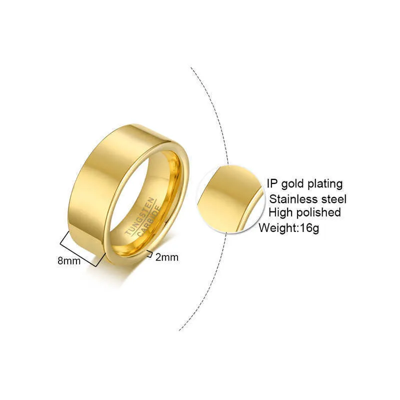 ZORCVENS 8mm Mann Punk Gold Farbe Wolfram Ring für Männer Schmuck Ganze 2107139717184