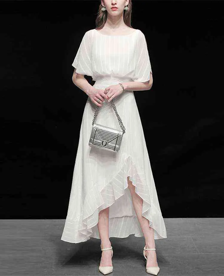 Zawfl高品質女性エレガントな白いドレスフェスタの結婚式のカクテルパーティーローブフェムス非対称デザイナーシフォンvestidos y1204