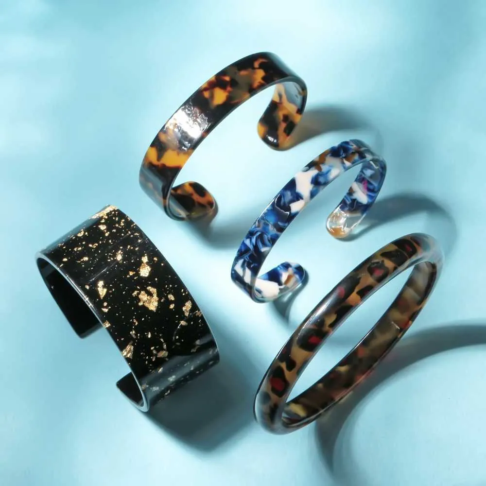 New Vintage Fashion Leopard Resin Cuff Bracelets Bangles for Women Acrylic Wide Geometric Bracelets Female Charm Party Jewelry Q0719