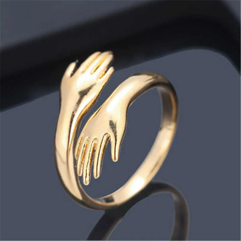 2021 niedlicher Gold-Silber-Farben-Liebe-Umarmungs-Ring, kreativer verstellbarer offener Paar-Ring für Damen und Herren, Modeliebhaber, Schmuck, Geschenke, Q07086271635