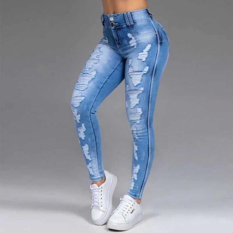 Kadın Kot 5XL 6XL Streç Yırtık Sıska Siyah Denim Jean Seksi Anne Kadın Büyük Boy Kadın Elastik Ofis Moda Trendy 210629