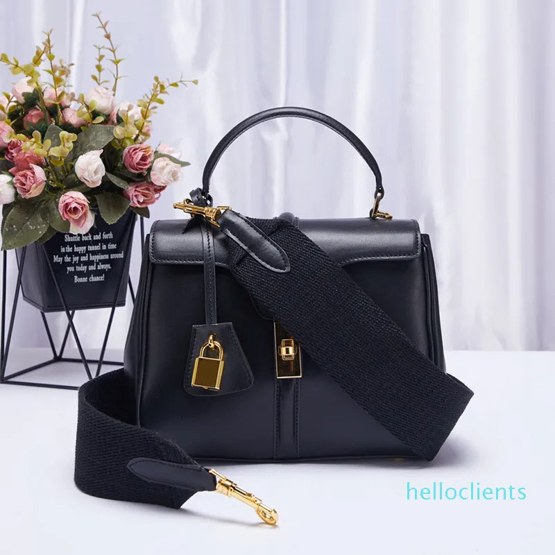 Trendy nieuwe stijl 16 tas kleine originele handtas messing slot klep verwijderbare schouderband dames schoudertas messenger tas ce18626263x