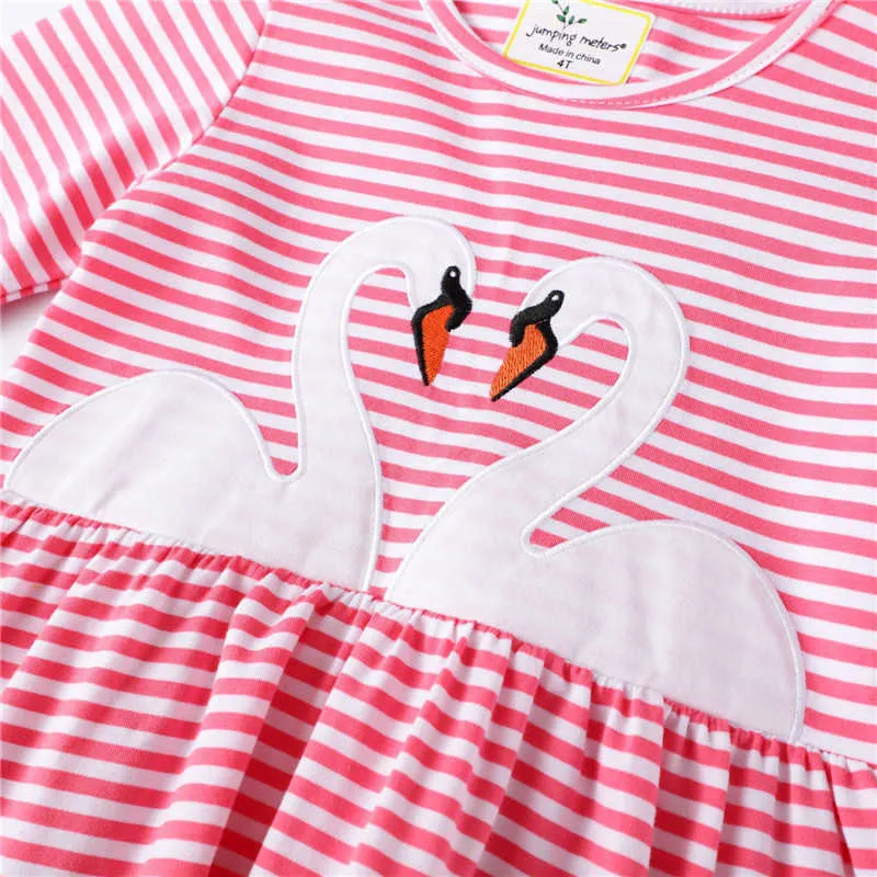 Jumping Meters Manches Longues Princesse Stripe Robes Animaux Applique Automne Printemps Enfants Filles 210529