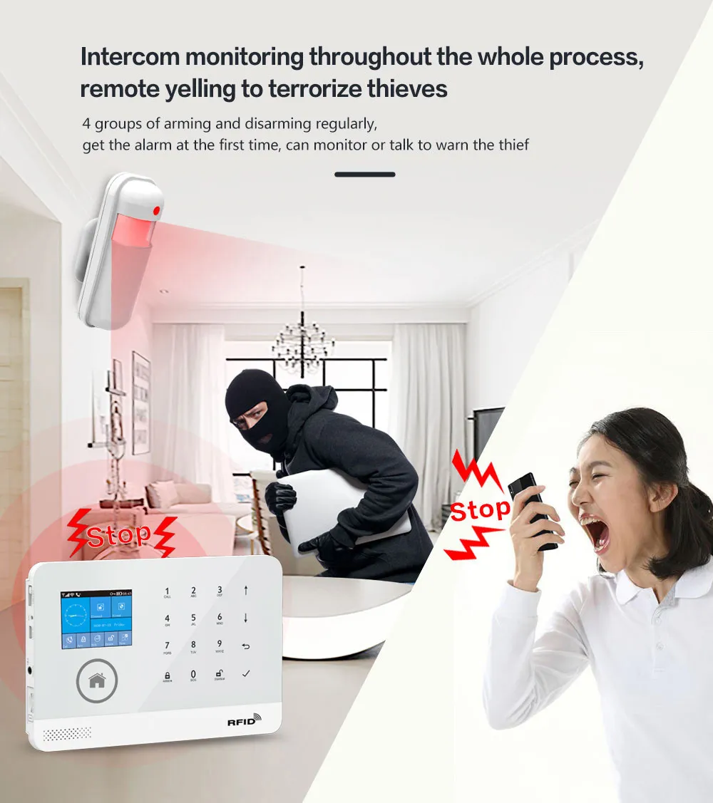 PGST PG103 TUYA WIFI GSM Alarm Kablosuz Hırsız Ev Güvenlik Sistemi Ile RFID Kart Hareket Sensörü App Uzaktan Kumanda