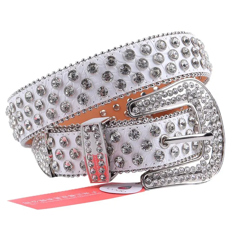 Bälten Red Punk Belt Cowgirl Y2K Male Cowboy Bling Crystal Pin Buckle Luxury Designer för män Western Rhinestone Cintos205n