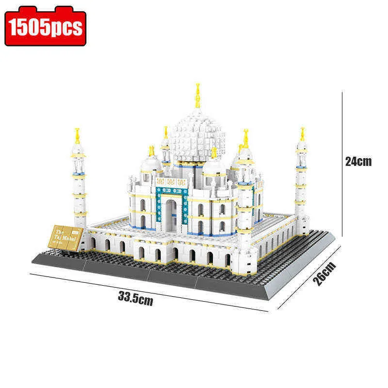 1505 sztuk architektury architektury budynku bloki miasta architektura znaki ziemi Taj Mahal Palace cegły 3d model zabawki dla dzieci prezenty Y220214