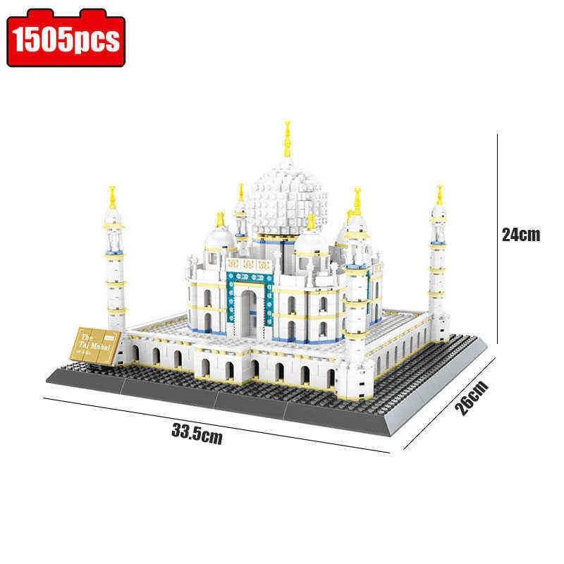 City Architecture Building Blocks Citys Architecture Land Marks Taj Mahal Palace Bricks 3D Model Speelgoed voor Kinderen Geschenken Y220214