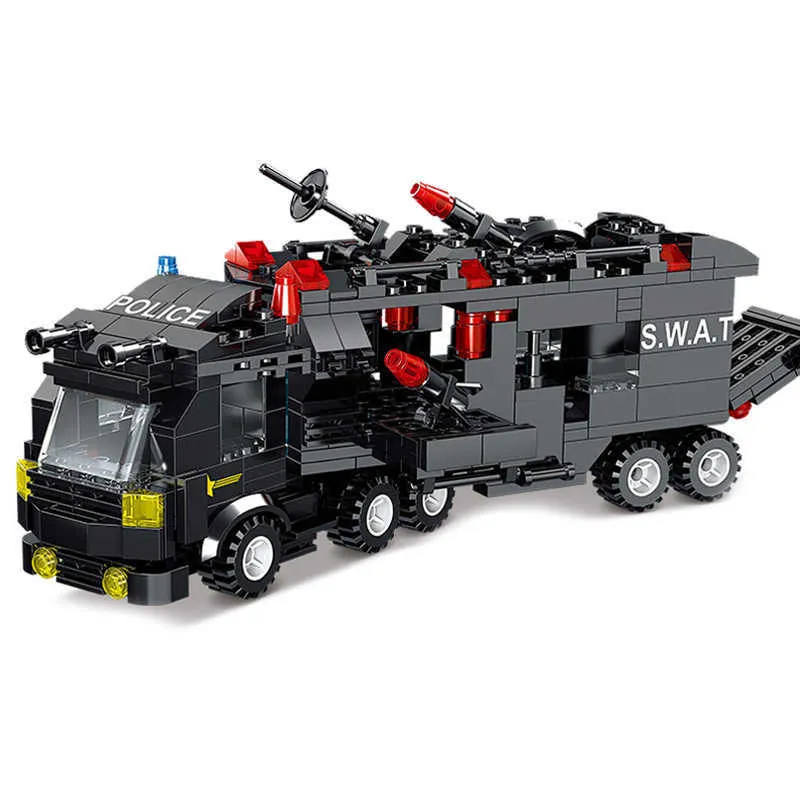 8in3 SWAT市警察署ビルディングブロック再生専用市自動車トラッククリエイティブレンガのおもちゃ子供たちのための玩具x0902