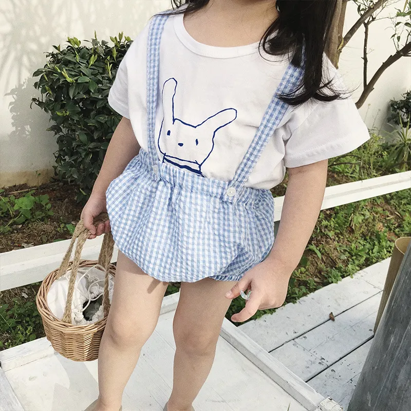 Summer Baby Small Lattice Braces Body Pants Loose Cotton And Thin Pants. Girl Jumpsuit Overalls Kids 210515