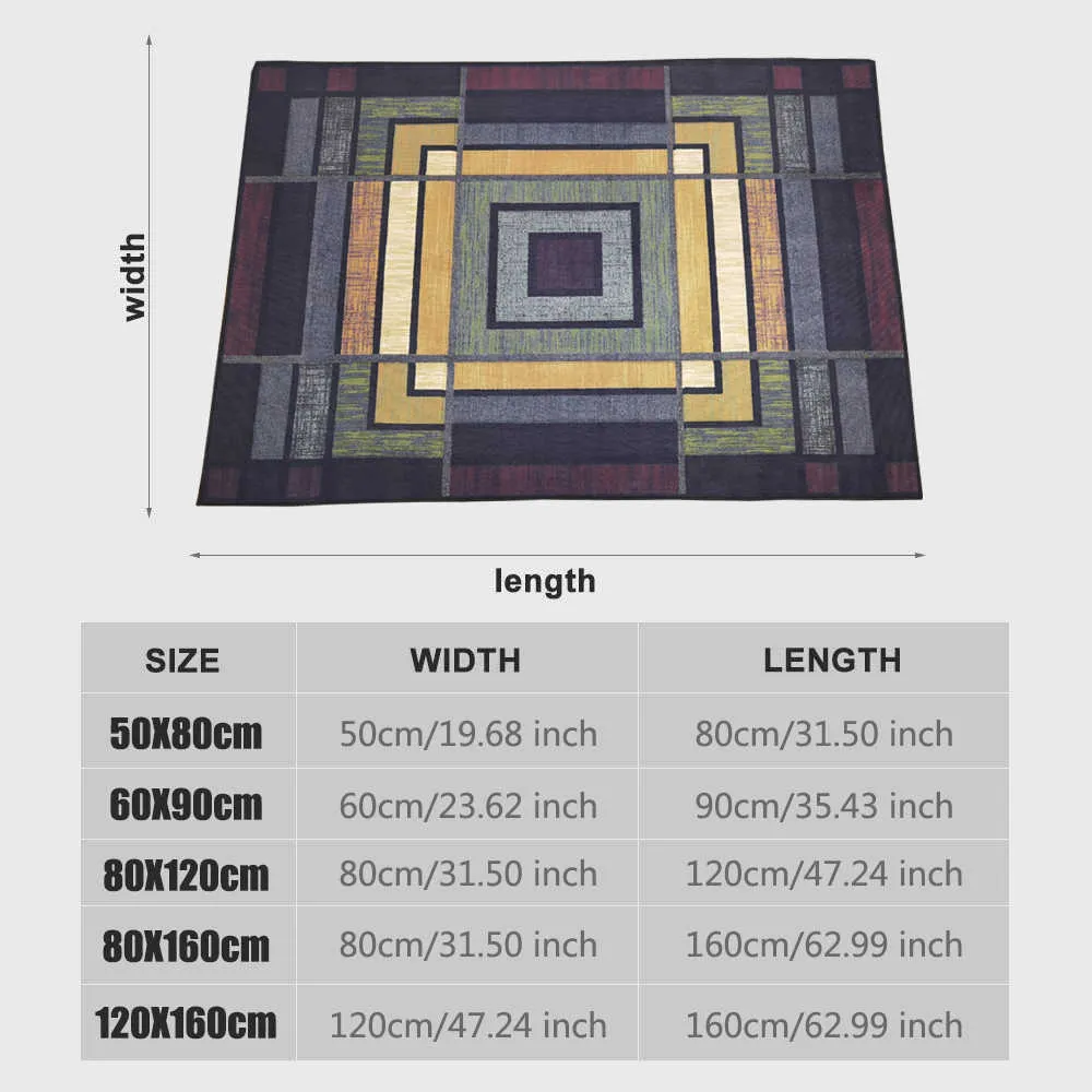 Geometriska tryckta mattor för hemlivsrum Anti-slip tvättbar Stor mattor Sovrum Sängsidan Dekor Mjukt område Rektangel 210626