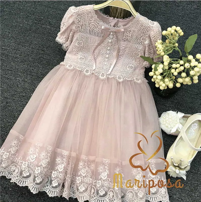 Wholesale Girls Dress Summer Lace Yarn Short Sleeve Lovely Princess Kids Clothes E21920 210610
