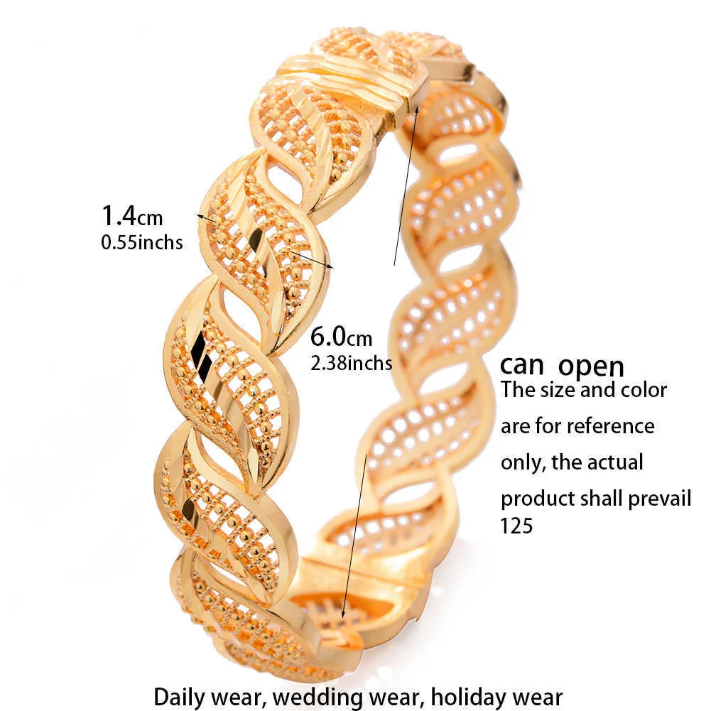 24k Trendy Dubai Ethiopian Gold Color Bangles for Women Girls Wife African Arab Ramadan Lucky Flower Bracelet Jewelry Q0720