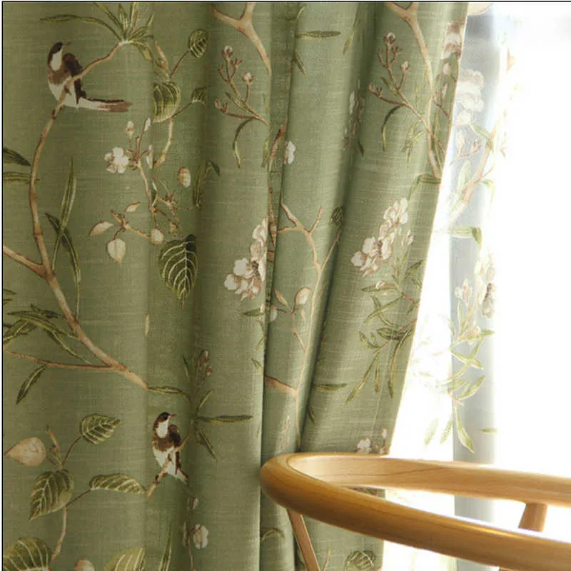 Pastoral Leaves Print Curtain for Living Room Cartoon Bird Kids Boys Children Customized Cotton Linen Window Drapes WP145D 210712254O