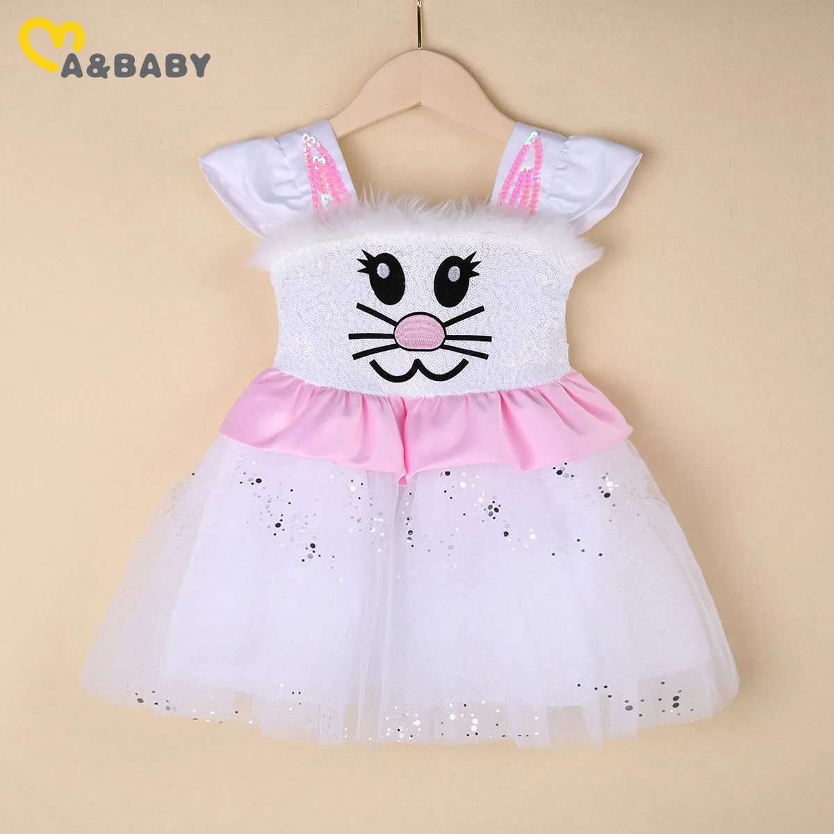 6m-5y Wielkanoc Maluch Kid Baby Girls Bunny Sukienka Cekiny Królik Ucha Bez Rękawów Tutu Sukienki do kostiumów 210515