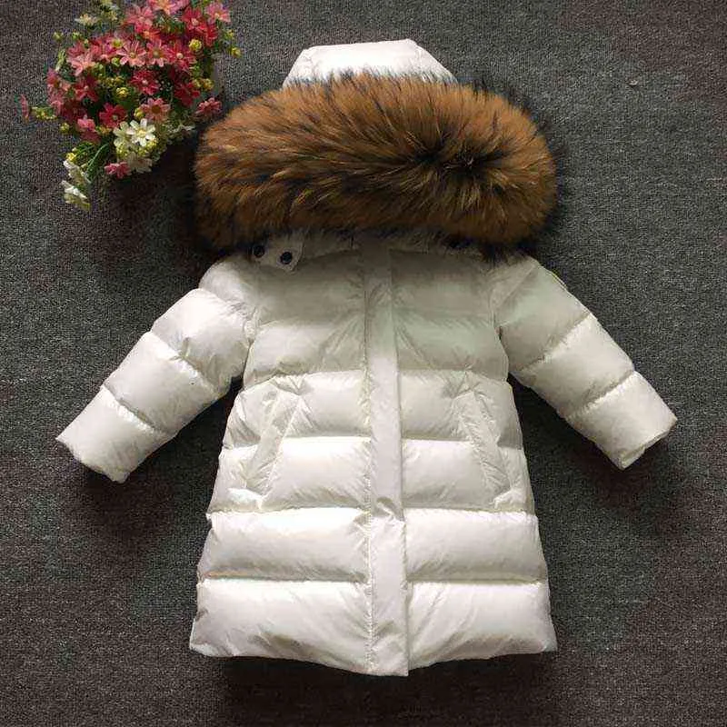 Bambini Ragazza ragazzo Piumini invernali ispessiti in vera pelliccia 90 Cappotto lungo soprabito 1-12 anni abbigliamento bambini -30 capispalla 211203