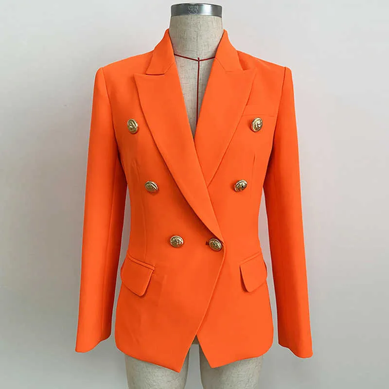 Giacca da donna di alta qualità abito arancione femminile da ufficio autunno e inverno blazer doppiopetto in metallo slim fit 210527