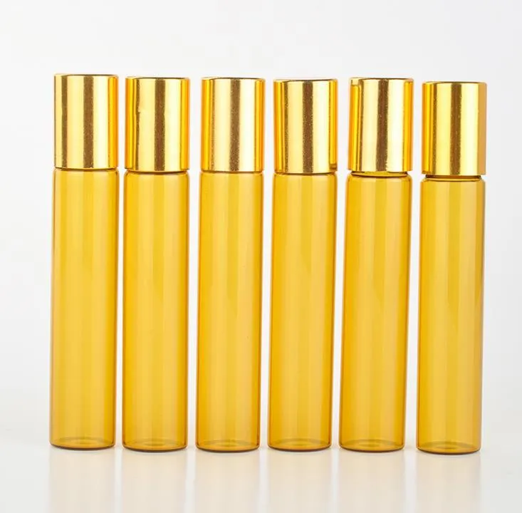 Partihandel 10ml Portable Amber Glass Refillerbar Parfymflaska med Roll On Tom Essential Oils Case för resenär Sn410