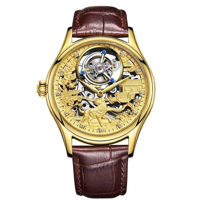 Wristwatches Original Luxurious Tourbillon Mechanical Watch Men Top Sapphire Waterproof Skeleton Dog Dial Relogio Masculino 701226t