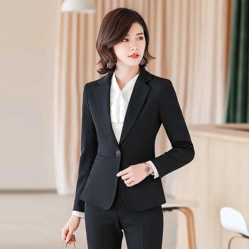 Women's Professional Skirt Suit Two-piece Overalls Autumn and Winter Slim Solid Color Ladies Jacket High Waist Female 210527