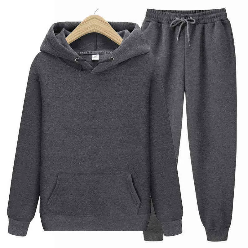 Heren Sets Hoodies + Broek Herfst Winter Hooded Sweatshirt Sweatpants Mode Slanke Fit Mannen Set Hoodie Pant Hip Hop Pullover Hoody 211217