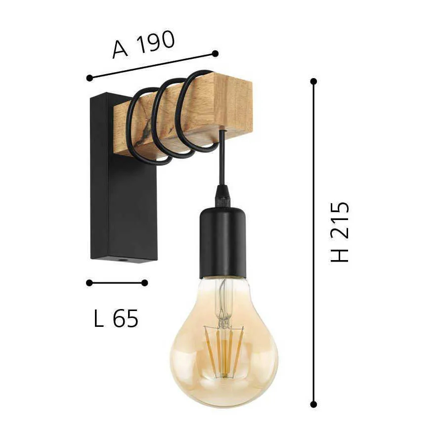 Lampara Pared Nordic Escaliers Led Lumière Lampes pour La Maison Fer Bois Noir E27 Applique Murale Lampara De Pared 210724