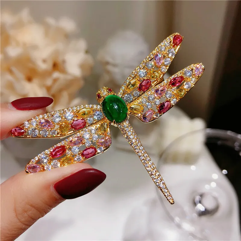 Dragonfly Broche Super Flash Femme Pin de la Chalcédoine Vert Texture Coloré Zircon Corsage Température Manteau Pull Pull