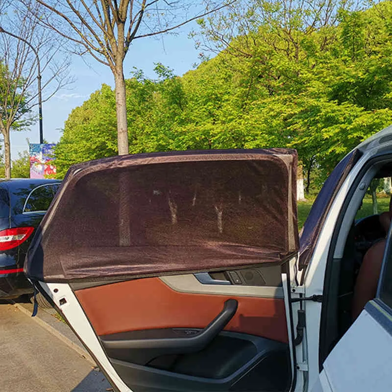 1 paar Zomer UV-bescherming Voorzijde Achterzijde Venster Zon Schaduw Anti-Mosquito Auto Sunshade Net Mesh Gordijn voor Sedan SUV MPV