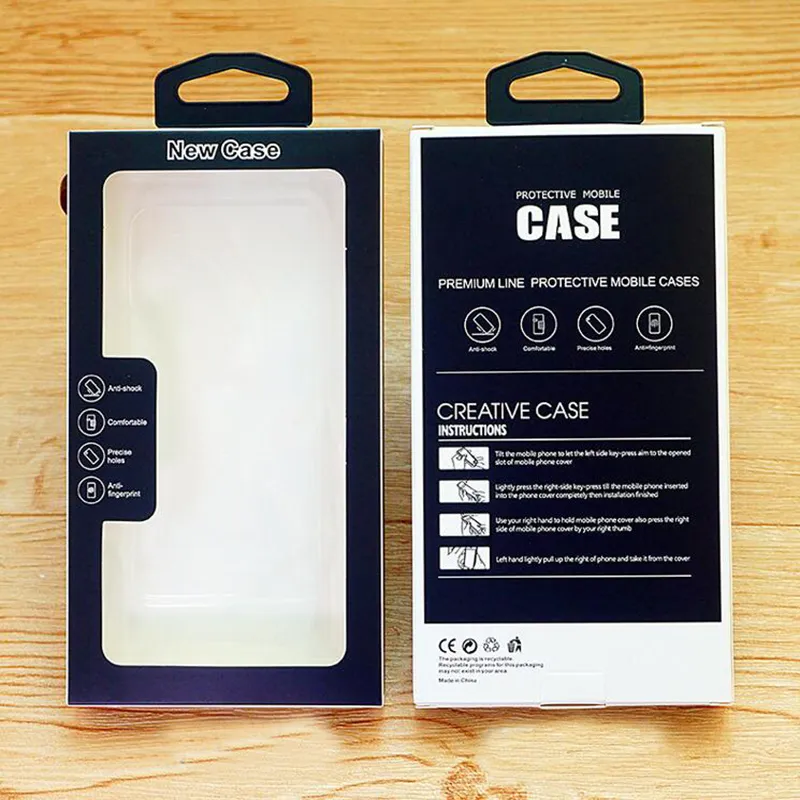 Boîte d'emballage de vente au détail d'affichage de papier noir blanc grand universel avec crochet de fenêtre pour Iphone 13 12 Pro Max 8 Plus