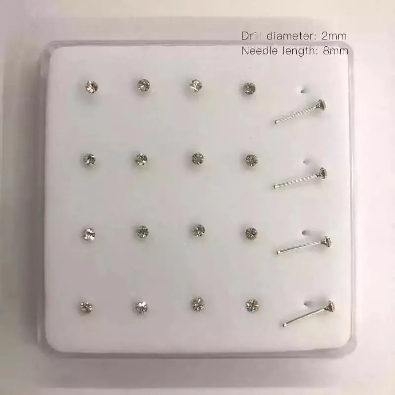 100% 925 Sterling Silver 2mm Crystal Pin Stud Unisex Indian Nose Piercing Jewelry set266M