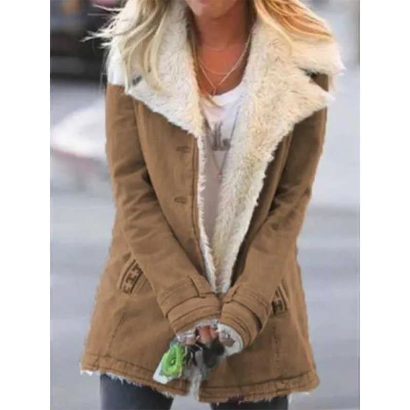 Winter Plus Größe Damen Jacke Herbst Tasche Retro Mantel Mode Einfarbig Casual Trend Street Style 210914