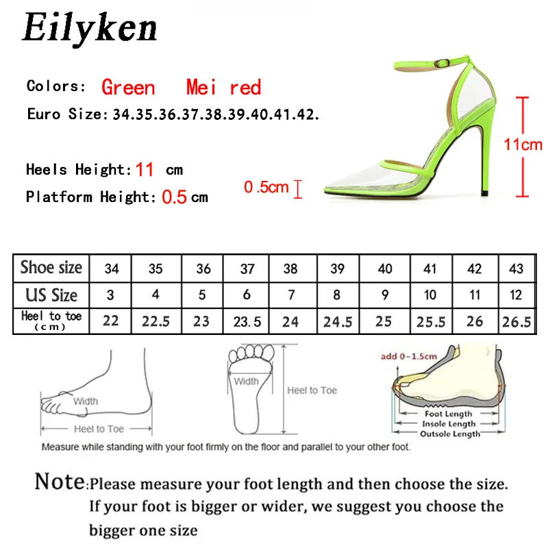 Eilyken Vert Rouge Serpent PVC Transparent Boucles Sangles Pompes Sandales Talon Point Toes Femmes Chaussures De Soirée Discothèque Pompes 35-41 C0410