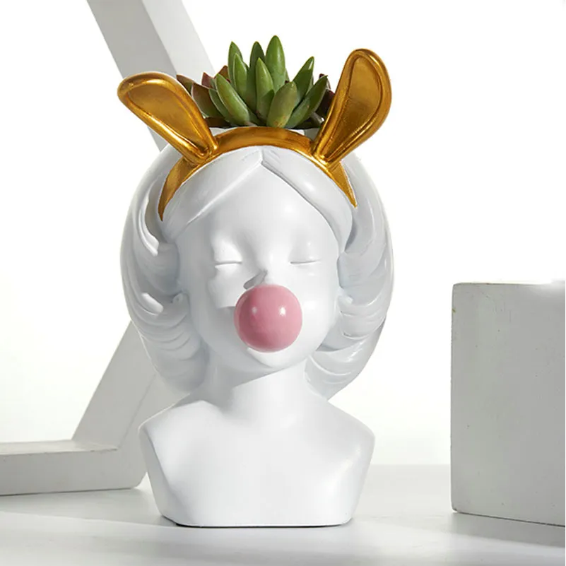 Nordycki styl żywiczny wazon urocza dziewczyna bąbelowa guma figurka dekoracyjna soczysta roślina kwiat nowoczesny wystrój domu uchwyt pióra Small3063