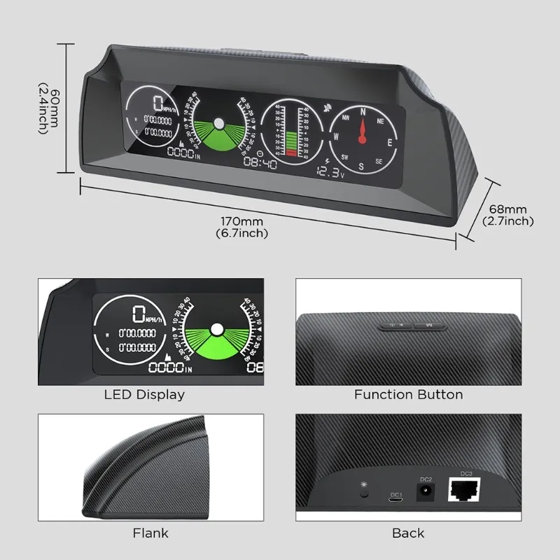 Auto GPS HUD Neigungsmesser Neigungsmesser Multifunktionsfahrzeug Elektronischer Kompass Übergeschwindigkeitsalarm mit LCD-Head-Up-Display