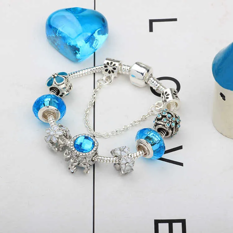 Blaue Legierung Zirkon Armband Frauen Dreamcatcher Glasperlen Armband Mode DIY heißer Verkauf Perlen Armbänder weibliches Geschenk mit Beutel