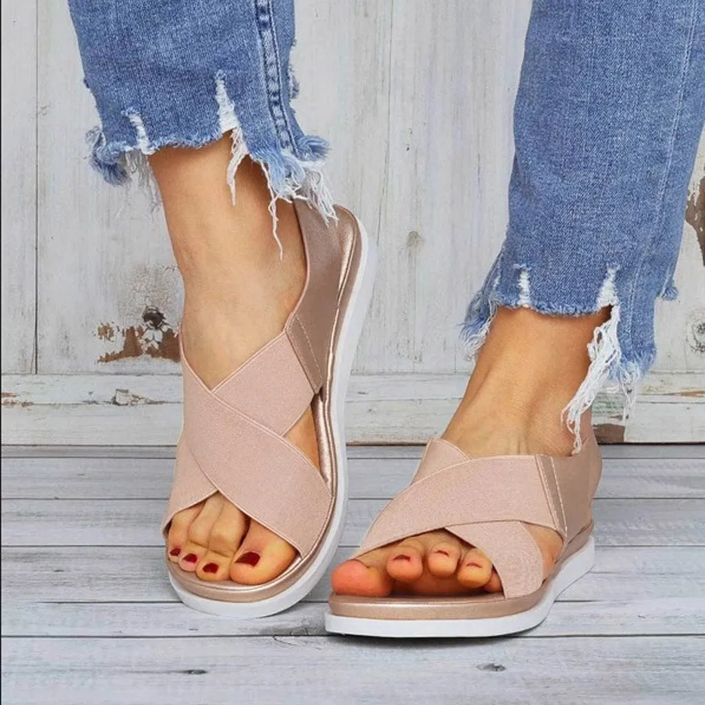 2024 летние удобные женские сандалии без шнуровки, сандалии из эластичного текстиля, повседневная пляжная обувь для женщин, классическая нескользящая легкая легкая обувь
