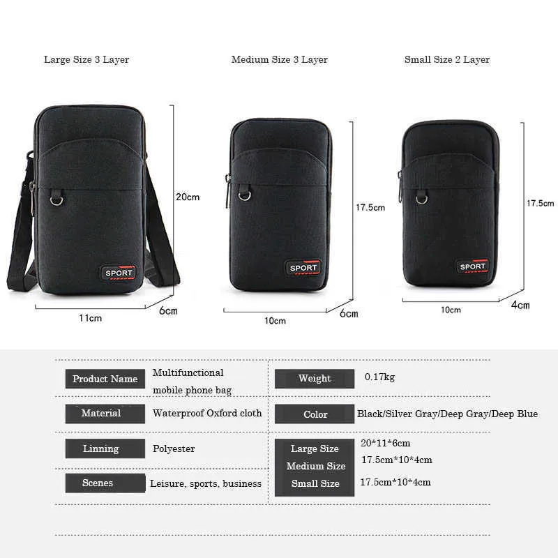 Multifunzione impermeabile in tessuto Oxford Borsa cellulare da uomo Borse a tracolla uomo Marsupi con portamonete Tasca portamonete 210708