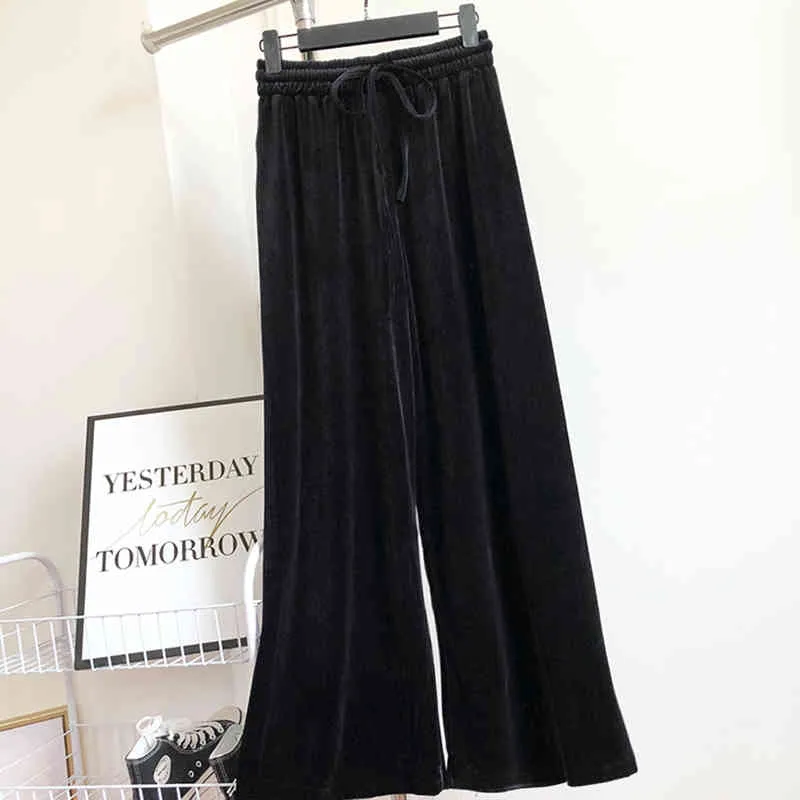 Vår Höst Kvinnors Byxor Koreanska Solid Färg Hög midja Drape Fold Wide Ben Byxor Lossa Straight Slim LL838 210506