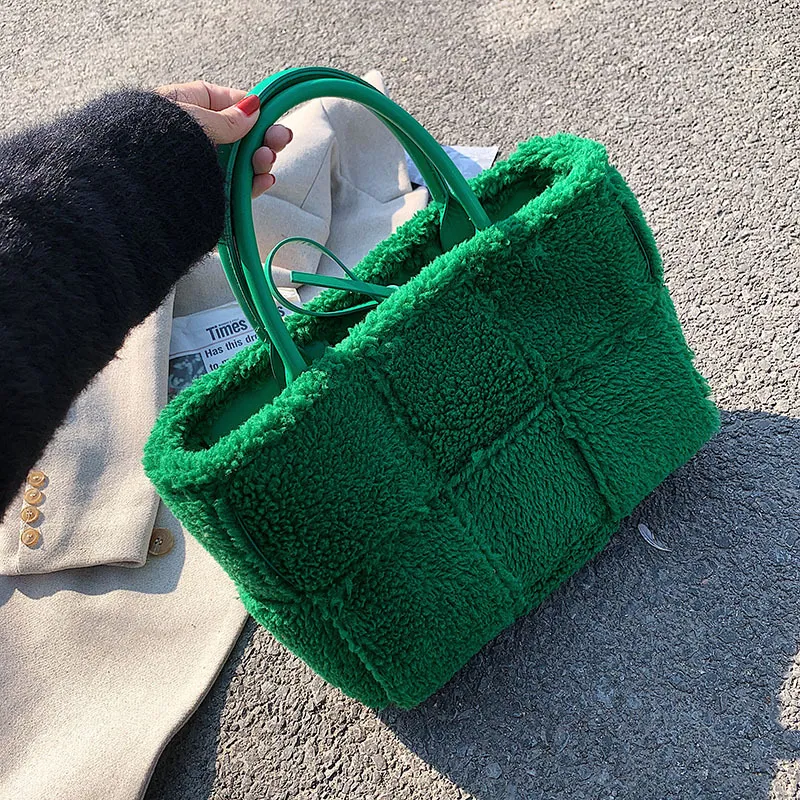 Tide Minibags Sac en laine d'agneau tissé Sac fourre-tout en peluche pour femme Sac à main en peluche